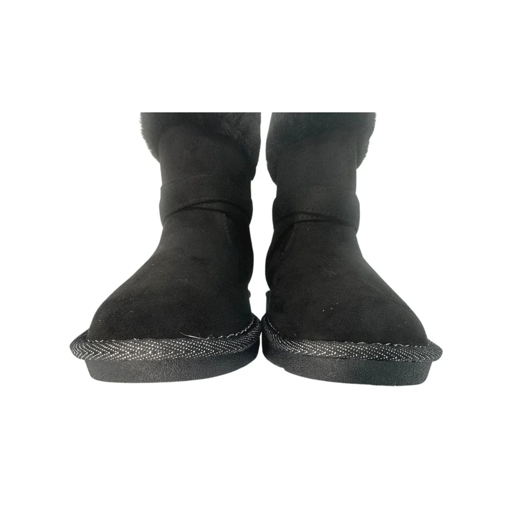 Khombu Black Faux Fur Winter Ankle Boots Memory Foam 6M